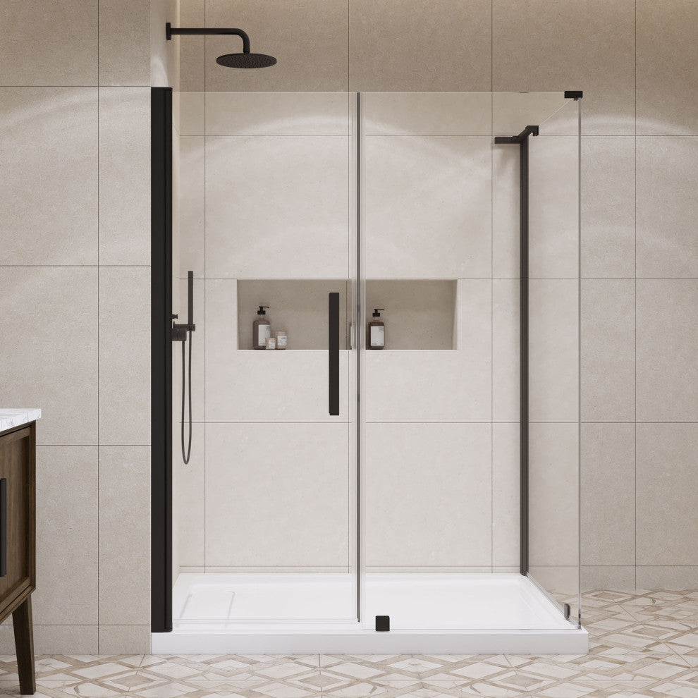 Pasadena 60"Wx36"Dx74 3/4"H Corner Pivot Shower Kit Black Base