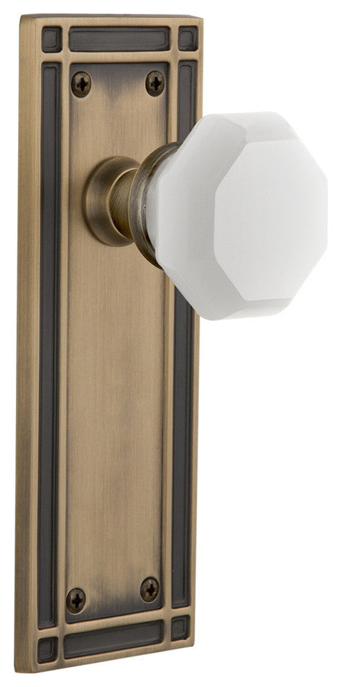 Mission Plate Single Dummy Waldorf White Milk Glass Knob, Antique Brass