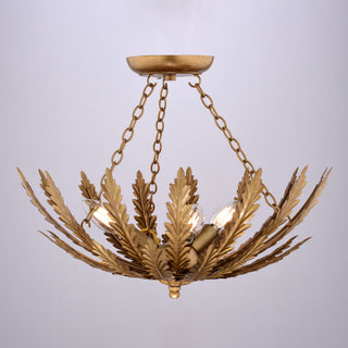 Ozette 18"W Gold Semi Flush Mount Ceiling Light Fxiture With Leaf Motif