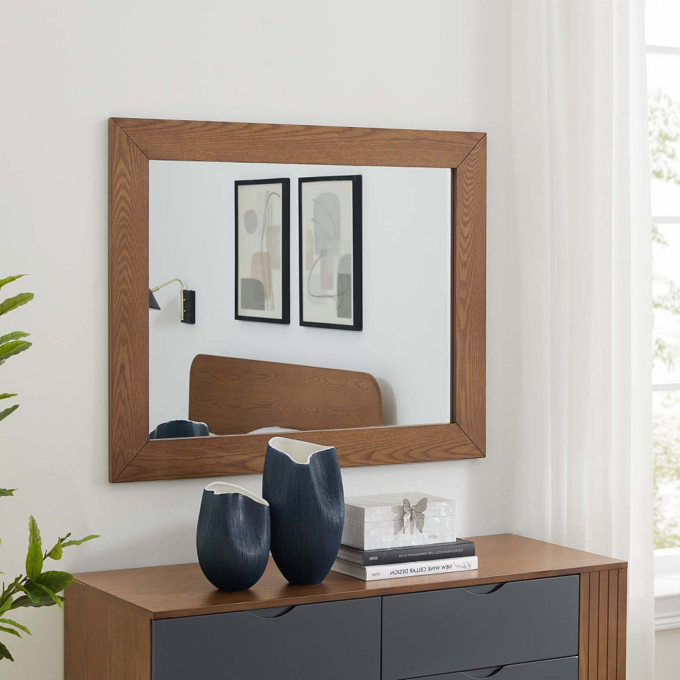 Frame Wall Mirror, Walnut, Wood, Modern, Mid Century Bedroom Living Guest Suite