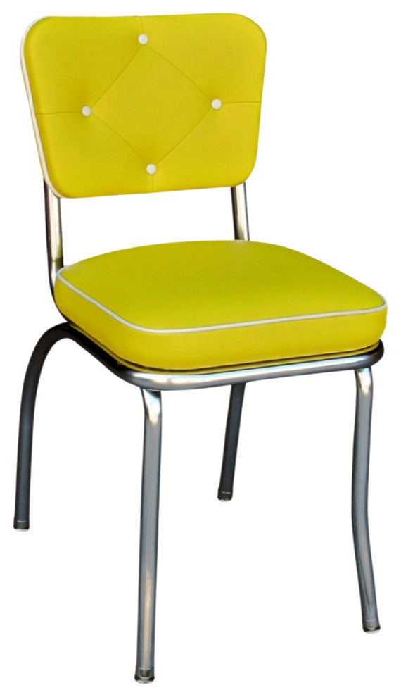 Retro Home Upholstered Tufted Back Dining Chair, Yellow, Box Seat
