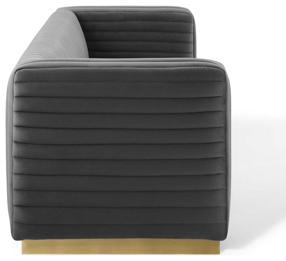 Charisma Channel Tufted Performance Velvet Living Room Sofa - Charcoal