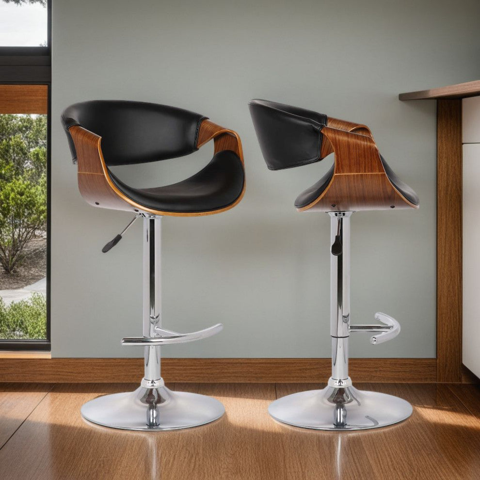 Butterfly Swivel Adjustable Bar Stool, Walnut With Black