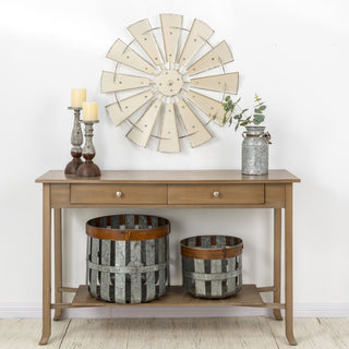 Metal Galvanized Wind Spinner Wall Decor, Beige, 28.5"�l