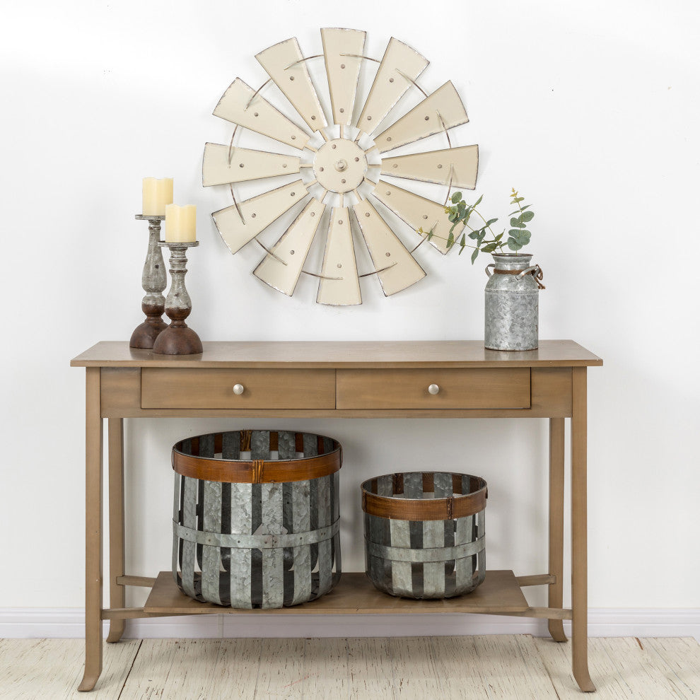 Metal Galvanized Wind Spinner Wall Decor, Beige, 28.5"�l