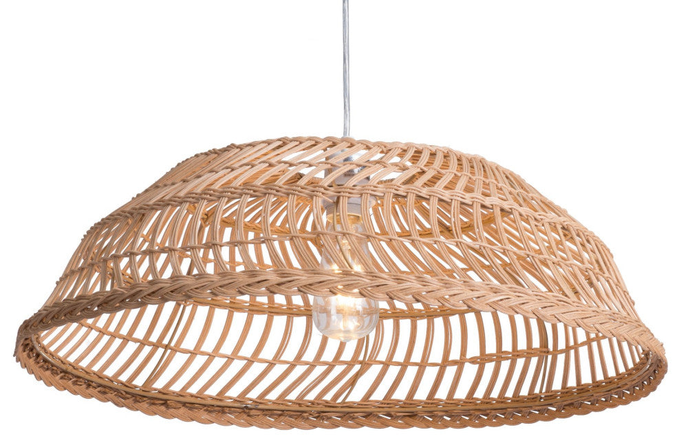 Pendant Ceiling Light Fixture, Steel Metal, Rattan, Natural, Lounge Cafe Lobby