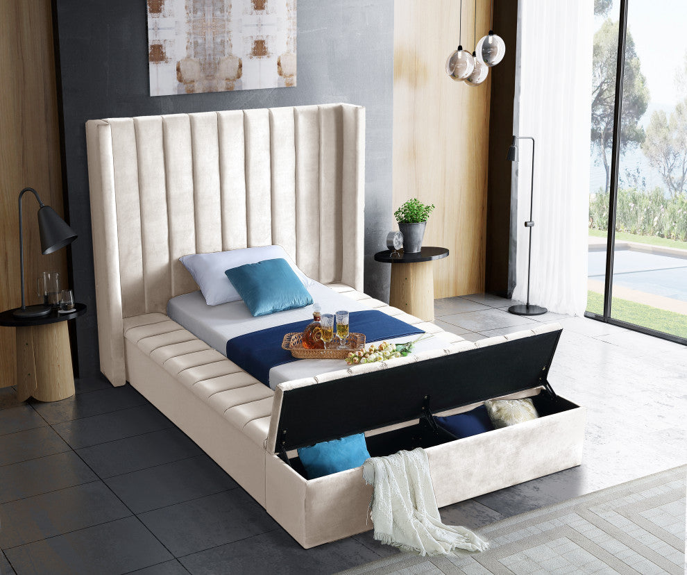 Kiki Velvet Bed, Cream, Twin