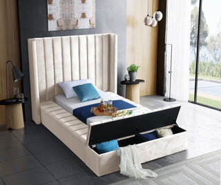 Kiki Velvet Bed, Cream, Twin