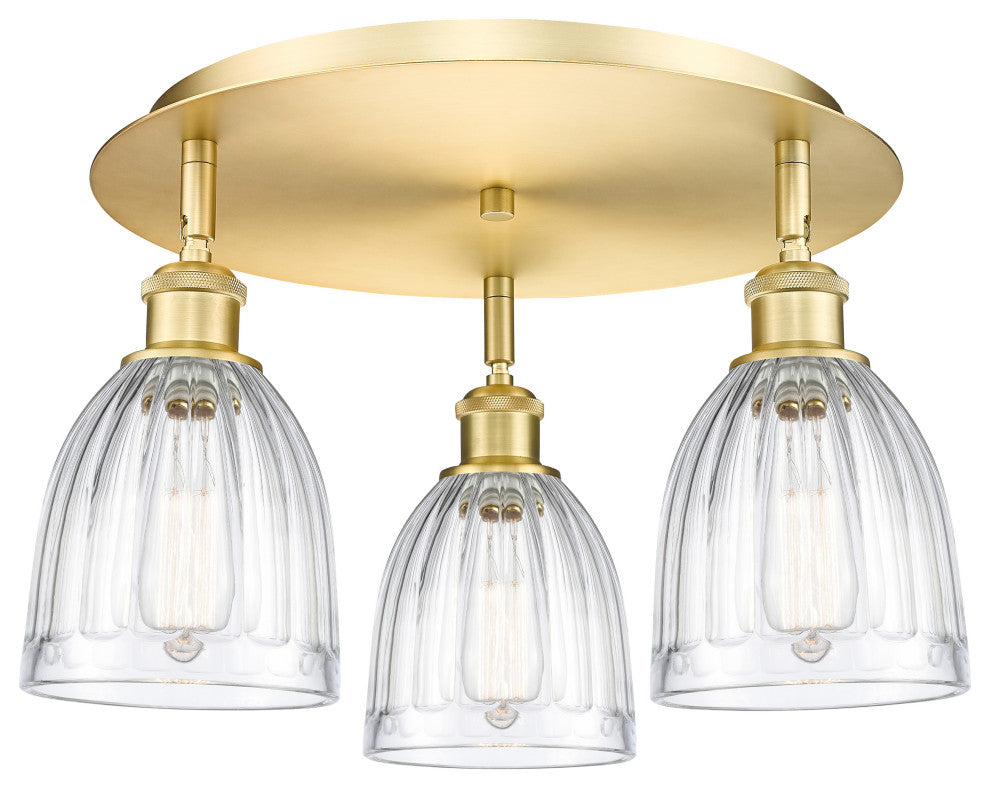 Brookfield-3 Light 18" Flush Mount-Satin Gold, Clear Glass Shade