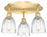 Brookfield-3 Light 18" Flush Mount-Satin Gold, Clear Glass Shade