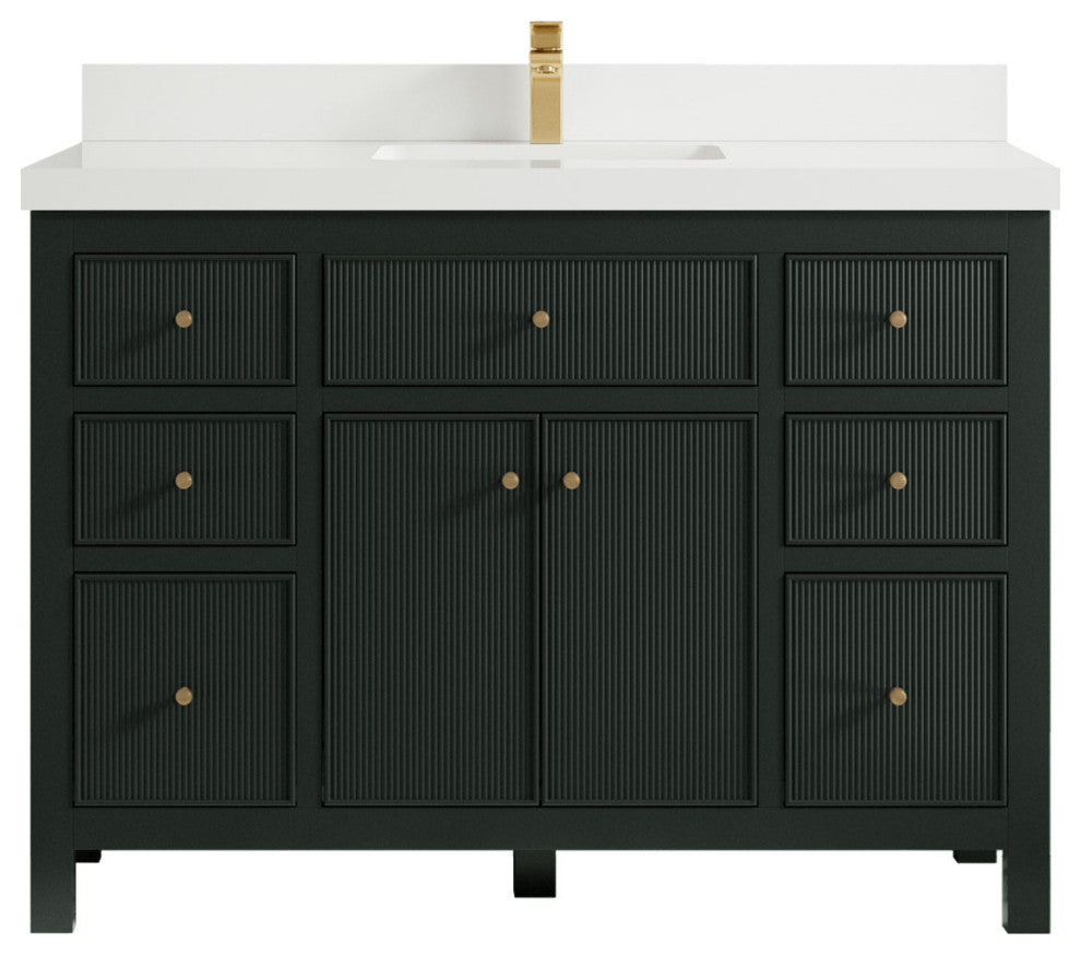 Sonoma 48 Single Sink Reeded Bath Vanity in Dark Forest Green 2" White Quartz