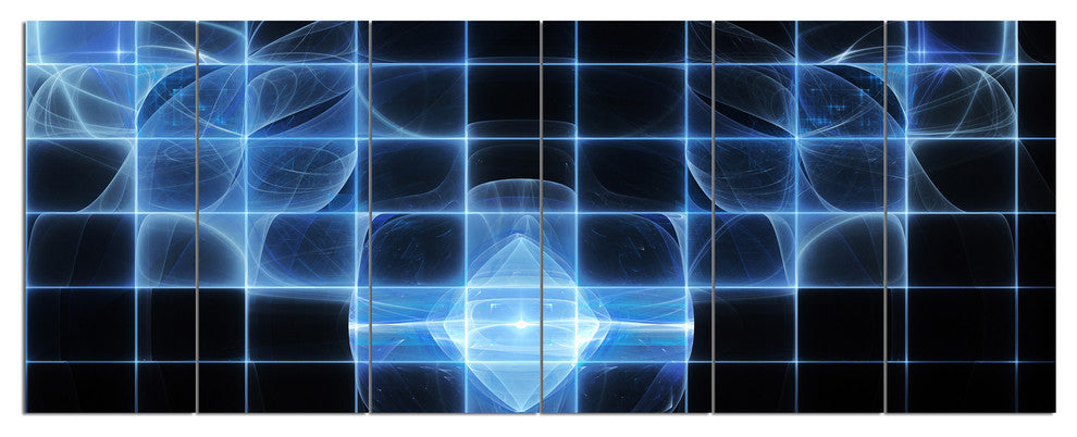 Bright Blue Bat on Radar Screen, Abstract Canvas Art Print, 70"x28", 6 Panels