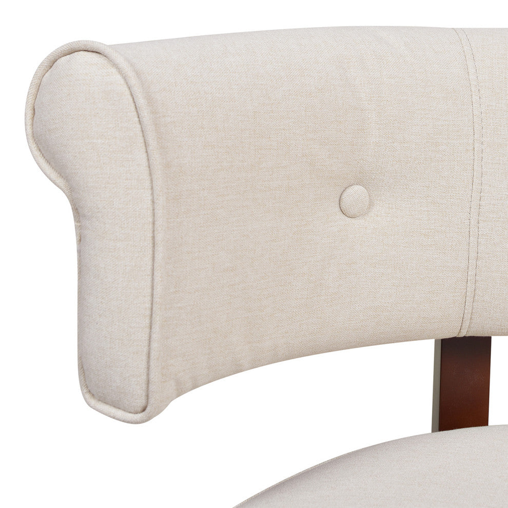 Jared Roll Arm Tufted Bench Settee, Sky Neutral Beige Polyester