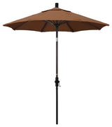 7.5' Bronze Collar Tilt Lift Fiberglass Rib Aluminum Umbrella, Sunbrella, Teak