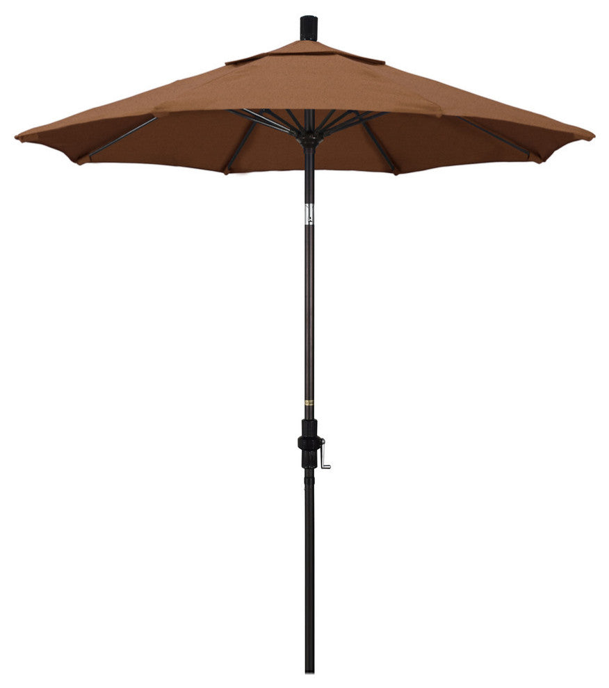 7.5' Bronze Collar Tilt Lift Fiberglass Rib Aluminum Umbrella, Sunbrella, Teak