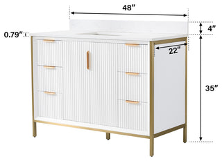 Hanah Freestanding Bathroom Vanity with Quartz Top in White, 48"