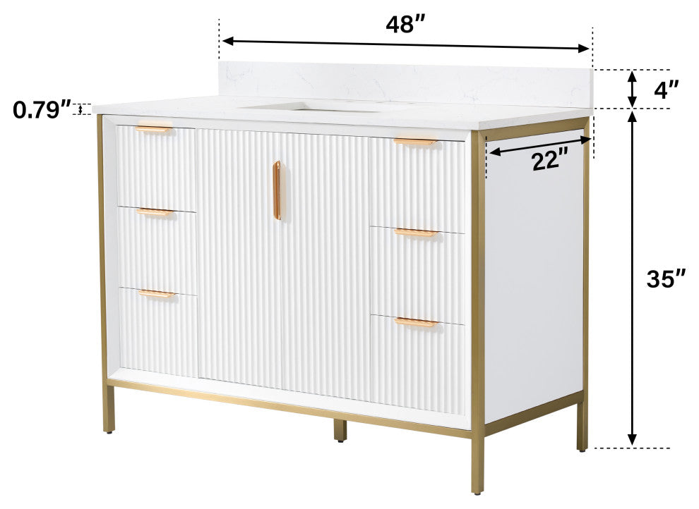 Hanah Freestanding Bathroom Vanity with Quartz Top in White, 48"