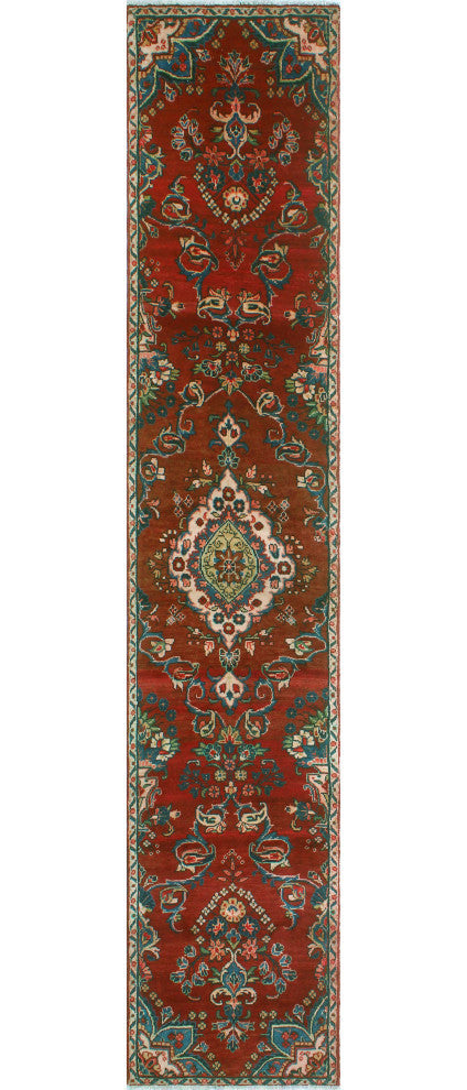 Fine Vintage Distressed Aimal Red/Beige Runner, 2'2x11'10