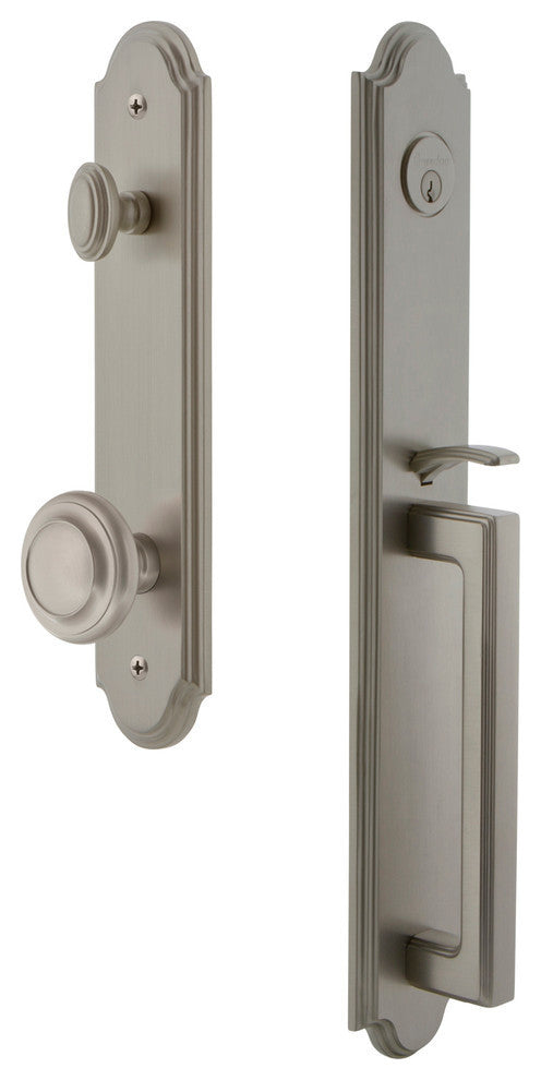 Arc 1-Piece Dummy Handleset, D Grip and Circulaire Knob, Satin Nickel, 848532