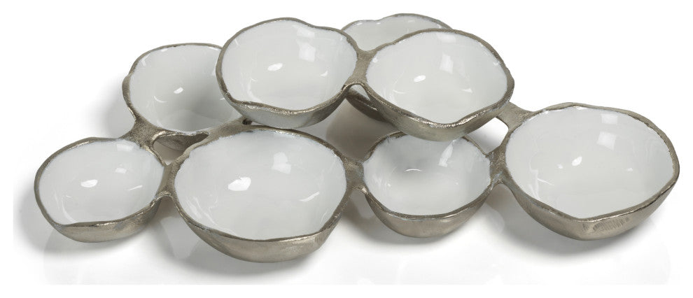 Small Cluster of 8 Round Serving Bowls, Nickel