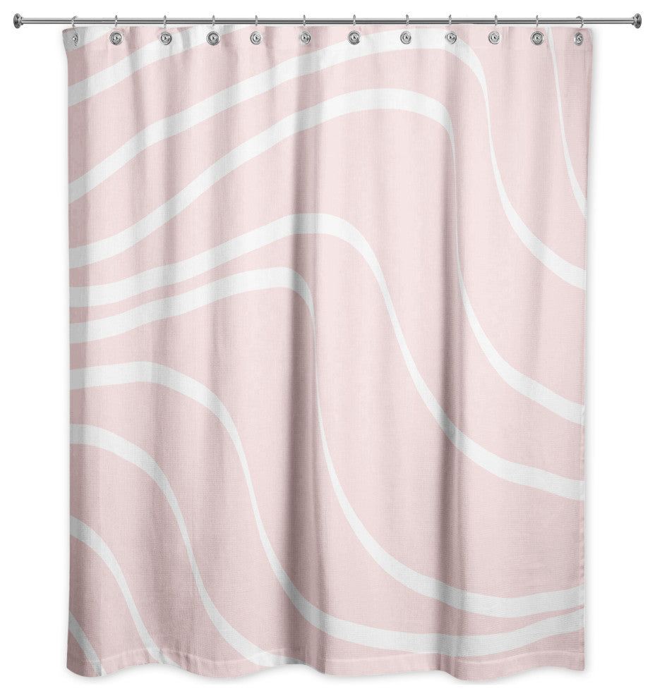 Pink Wavy Lines 71x74 Shower Curtain