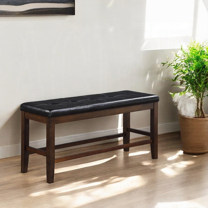 Acme Urbana Counter Height Bench, Black PU and Espresso