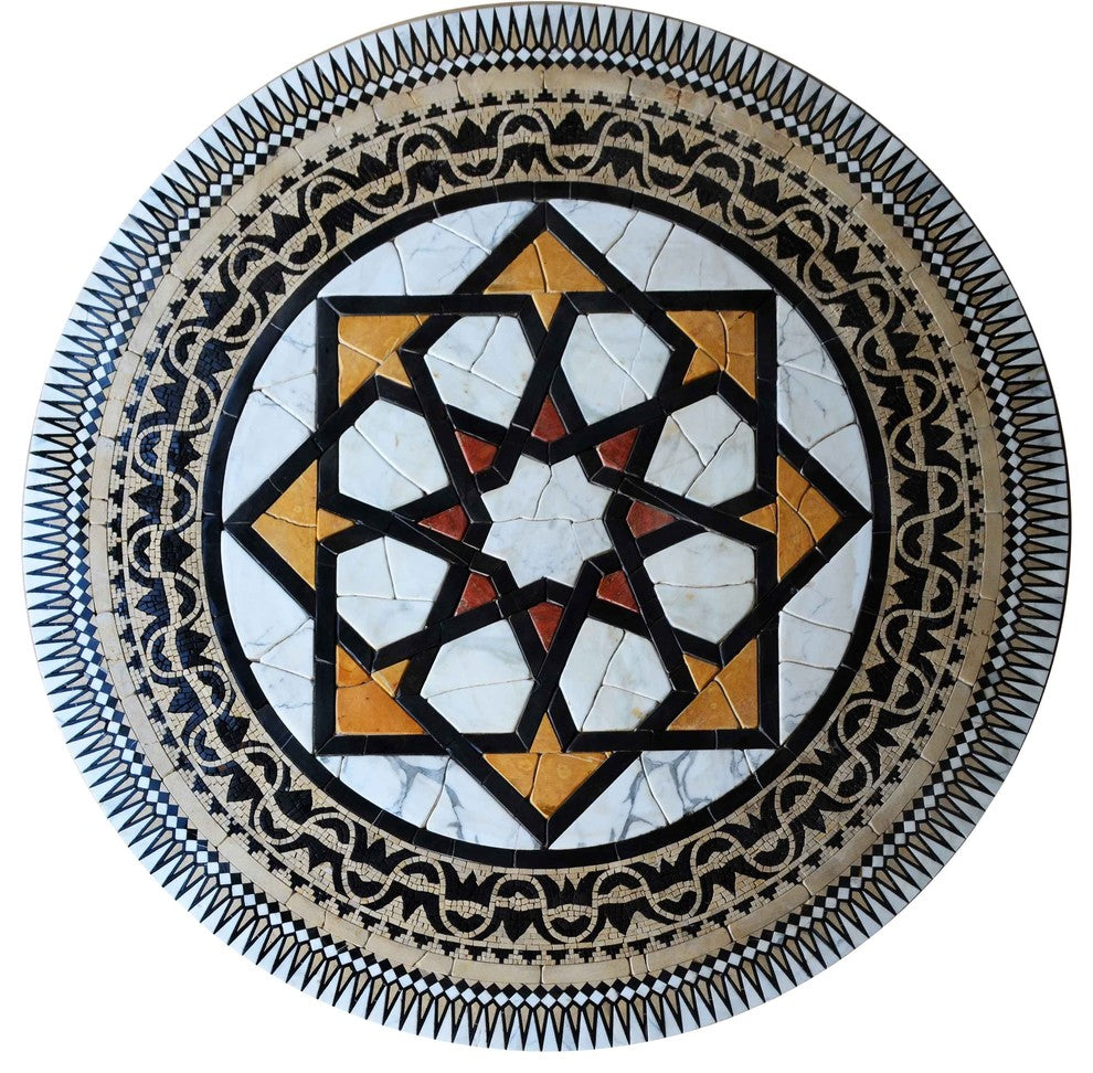 Mosaic Tumbled Medallion Art Tile Floor or Tabletop, Varanasi 84"x84"