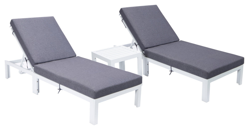 LeisureMod Chelsea Chaise Lounge Chair With Side Table, Blue