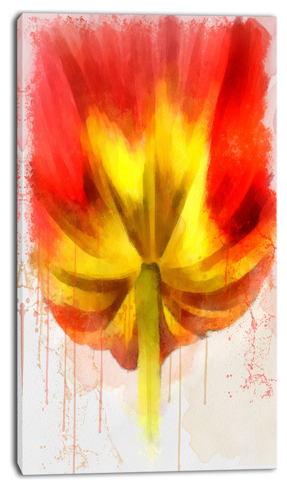 Large Red Yellow Flower Watercolor, Large Floral Canvas Artwork, 16"x32"