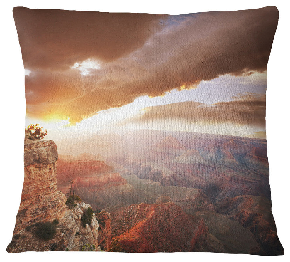 Grand Canyon Under Thunderstorm Sky Landscape Printed Throw Pillow, 16"x16"