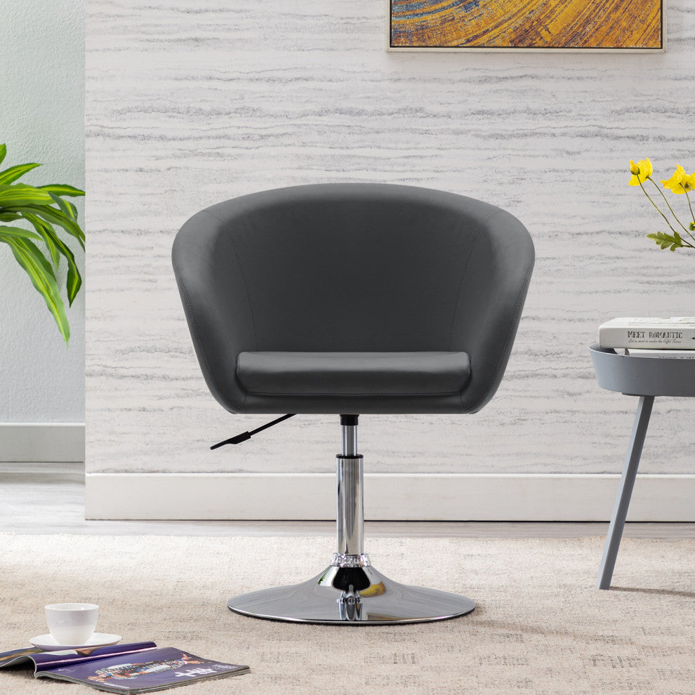 Minimalist Swivel Barrel Chair, Grey-Pu
