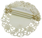 Daisy Lace Embroidered Cutwork 16" Round Doily, Set of 4