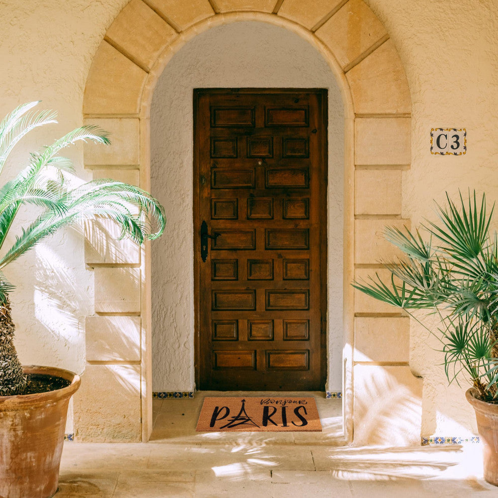 Sheltered Coconut Door Mat Printed, 30x18, Bonjour Paris