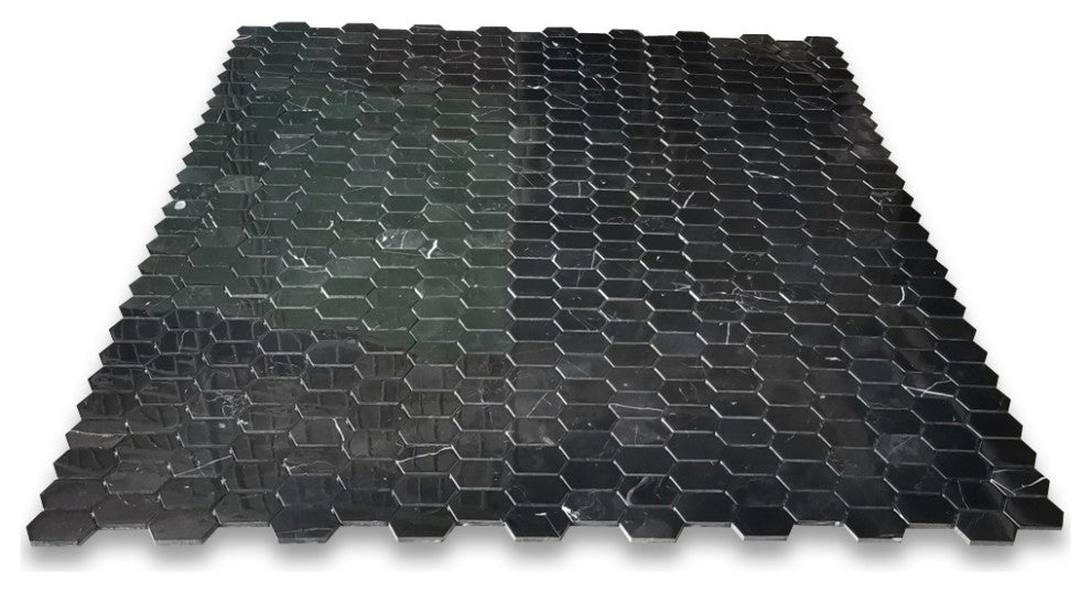 Nero Marquina Black Marble Constellation Hexagon Mosaic Tile Polished, 1 sheet
