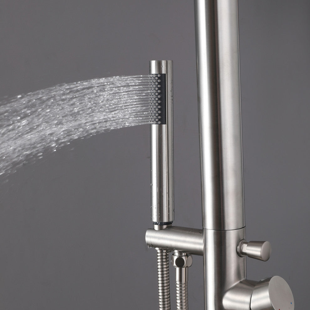 Free Standing Outdoor Shower with Handheld Shower, Brushed Nickel