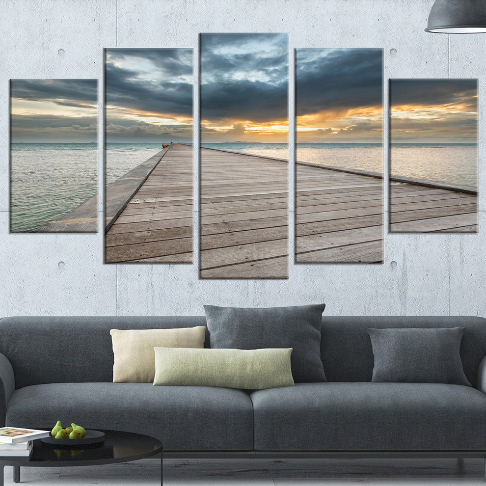 "Beach Sunset in Koh Samui Thailand" Sea Bridge Wall Artwork, 5 Panels, 60"x32"