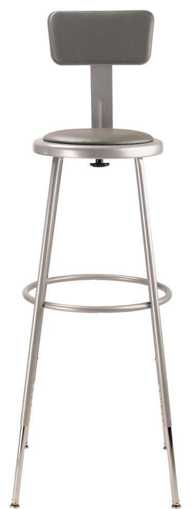 NPS 32"-39" Height Adjustable Vinyl Padded Steel Stool With Backrest, Grey