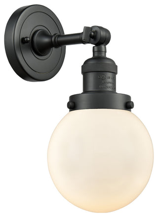 1-Light Beacon 6" Sconce, Matte Black, Glass: Matte White Cased