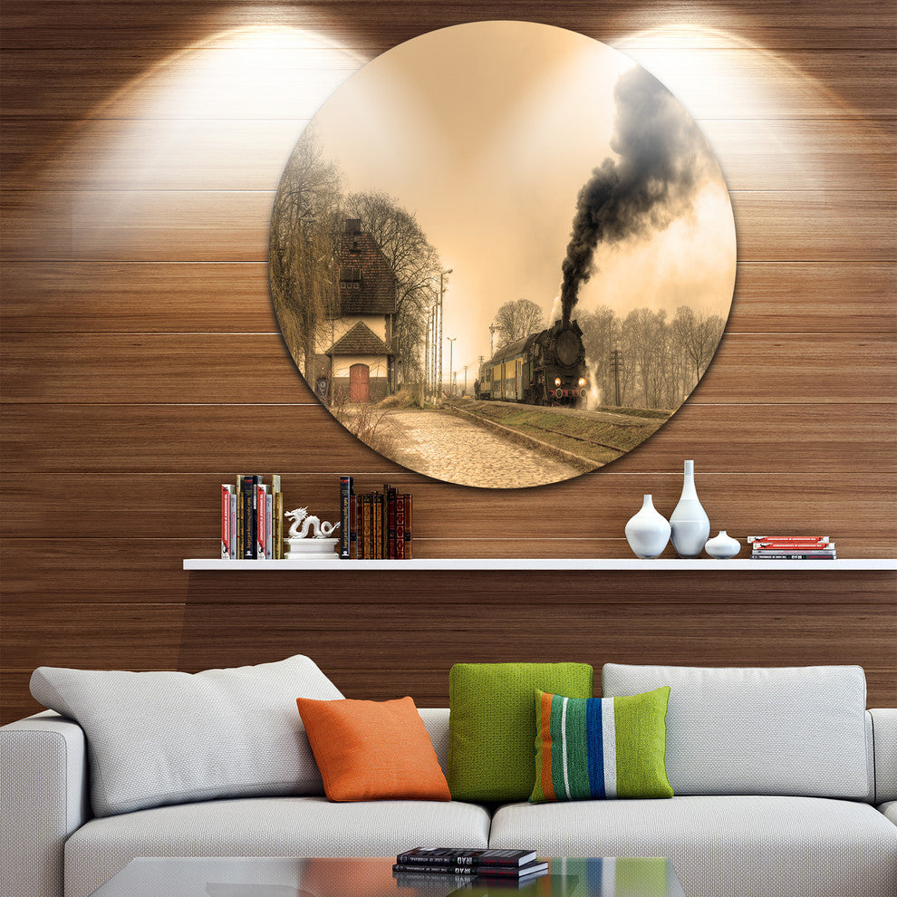 Retro Steam Train, Landscape Photography Disc Metal Wall Art, 23"