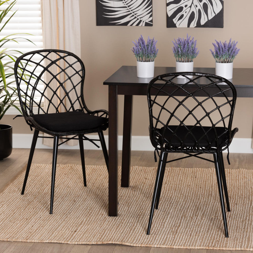 Ren Rattan Dining Chairs, Set of 2, Black