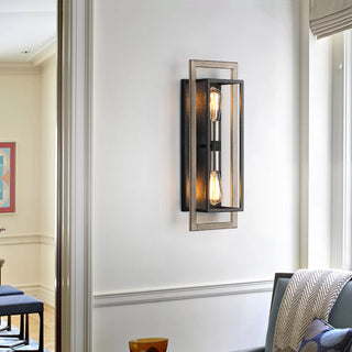 Black/Wood Tone Dimmable Rustic Farmhouse Wall Sconce, 20.1" H