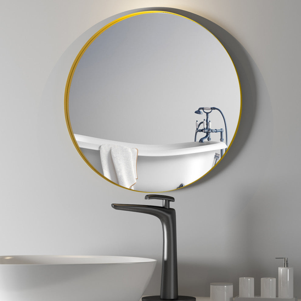 Round Framed Wall Mounted Bathroom Vanity Mirror, Gold, 32x32