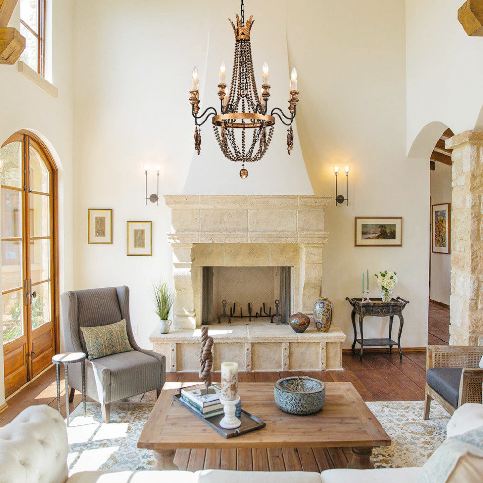 French Country 8-Light Empire Beaded Chandelier