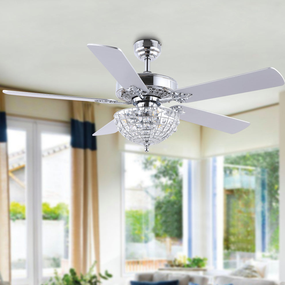 Mandy 52" 3-Light Glam Crystal Dome Shade LED Ceiling Fan With Remote, Chrome