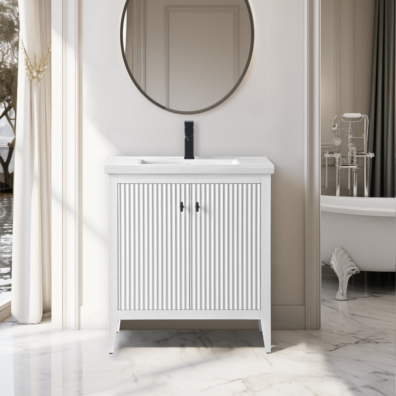 Vanity Art Freestanding Vanity, White, 30", Single Sink, Matte Black