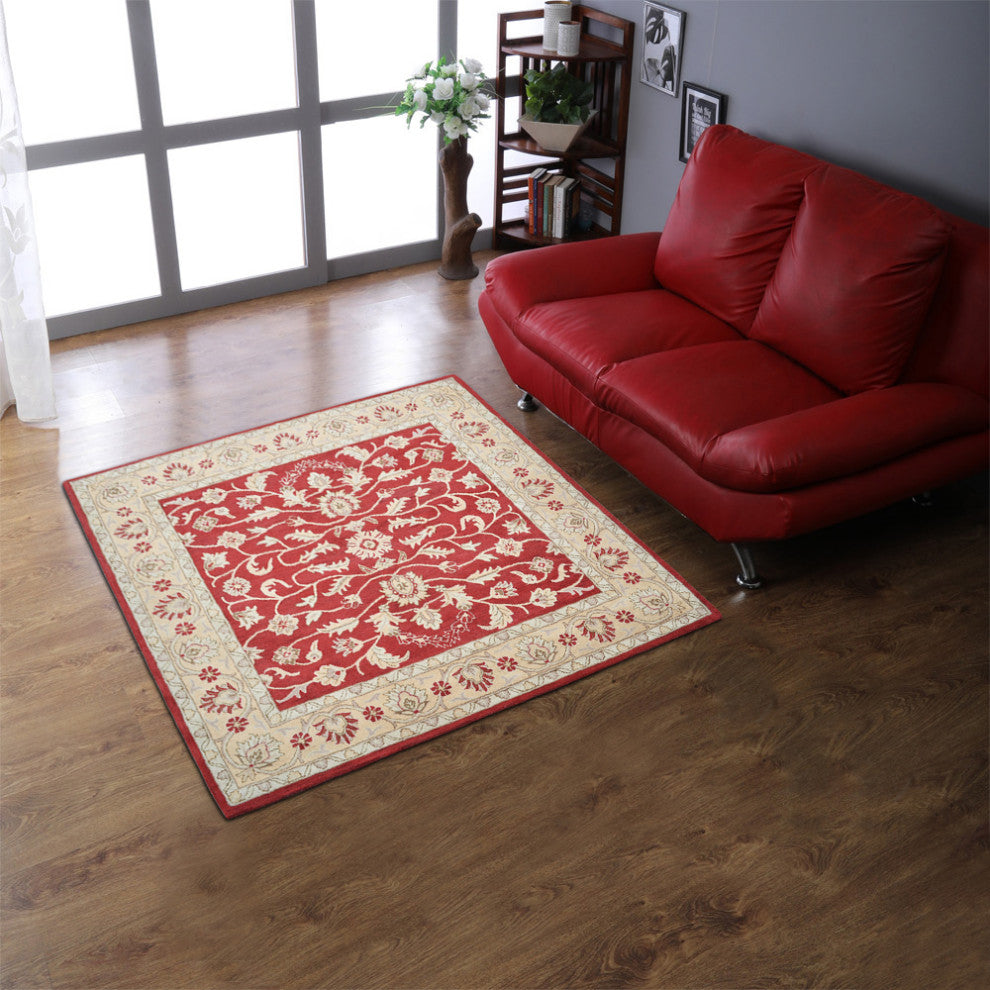 HAND TUFTED WOOL ECO-FRIENDLY AREA RUGS - Square,Red Gold,Oriental