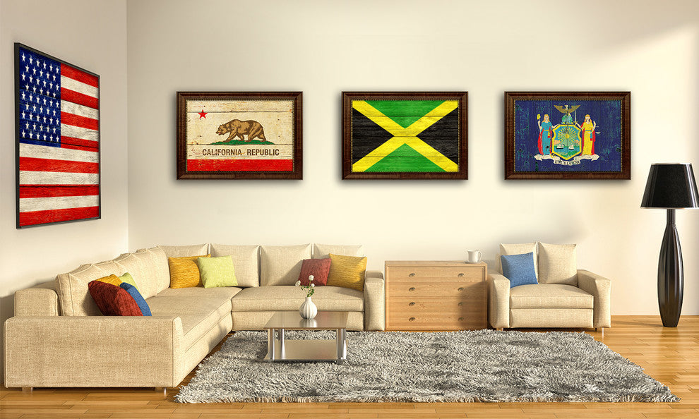 Japan Country Textured Flag Print With Brown Gold Frame, 19"X27"