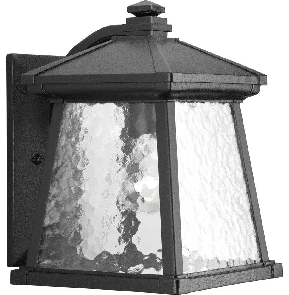 Progress Lighting 1-Light Wall Lantern With Water Patterned Glass Pan, Black