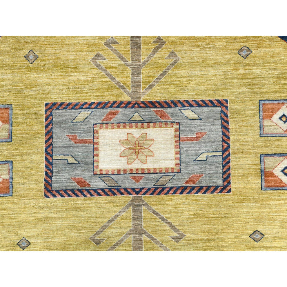Green Soft Wool Hand Knotted Armenian Inspired Design 200 KPSI Rug, 10'2"x13'6"
