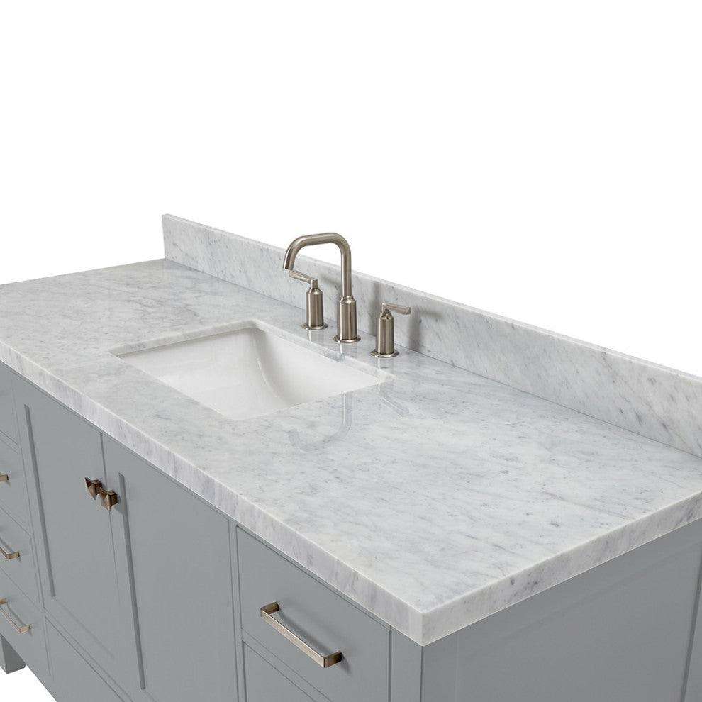 ARIEL Cambridge 61" Single Rectangle Sink Bathroom Vanity Grey With Marble Top